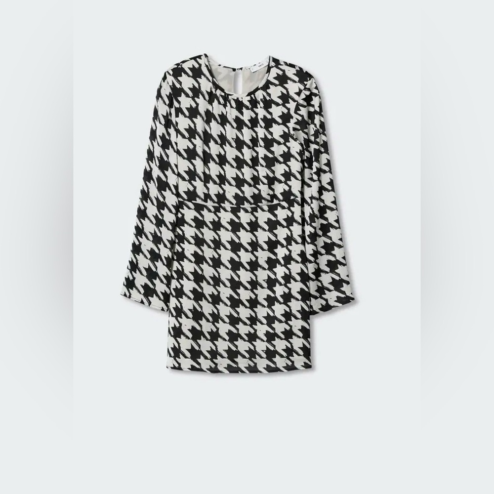 MANGO Committed Houndstooth Mini Dress Size 6 Long Sleeve Lined NWT - Picture 2 of 5